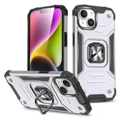 WOZINSKY Oklepno etui z držalom za prst za iPhone 15 Plus Ring Armor, srebrno