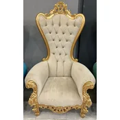 Casa Padrino baroque throne armchair with fine velvet fabric and rhinestones beige/gold - Handmade royal armchair in baroque style - Wedding armchair - Giant armchair - Baroque furniture