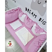 Bubamara037 Set posteljine za krevetac sa ogradicom od jastuka sa karnerom, Roze