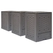 Vidaxl Vrtni kompostnik 3 kosi rjavi 60x60x83 cm 900 L plastični ratan