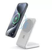 shumee Stojalo Crong MagSpot - brezžični polnilnik 2 v 1 z MagSafe za iPhone in AirPods (bel)