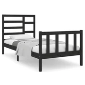 Vidaxl Posteljni okvir črn iz trdnega lesa 75x190 cm
