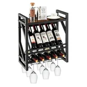 Costway Stenski regal za vino z držalom za kozarce 10 steklenic