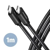 AXAGON BUCM3-CM10AB, SPEED kabel USB-C USB-C, 1 m, USB 3.2 Gen 1, PD 60W 3A, ALU, oplet, črn