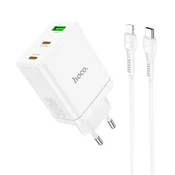 Hoco Mrežni polnilnik za telefon Hoco z 2 vrati USB-C + USB-A, QC3.0, PD 3A, 35 W + kabel USB-C na Lightning N33, bel