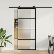 vidaXL Drsna vrata z opremo črna 90x205 cm ESG steklo