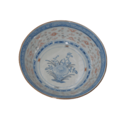 skleda za solato, sadje, riž , rižev porcelan, roža moder, rob zlate barve, set 1-2, cca 22 cm premera