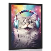 Plakat mačka s slušalkami - 20x30 no frame