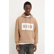 Bombažen pulover MSGM moški, bež barva, s kapuco, 3740MM525.247799