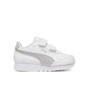 PUMA ST Runner v4 Glitter Sneakers Kids, Shoes, White/Silver/Cool Light Gray, 34.5