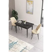 Hanah Home trpezarijski set Nil, sto i 2 stolice, ploca u dekoru crnog mermera, krem tkanina Babyface