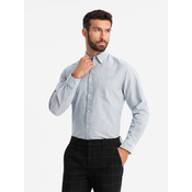 Ombre Elegant mens oxford shirt with embroidery and pocket - light grey