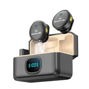 Techsuit - (2 kosa) Lavalier brezžična naprava z iPhone Lightning priključkom Zmanjšanje hrupa 2.0 - digitalni zaslon - črna