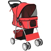 Homestar Zložljiv voziček za pse 77x44x102 cm rdeč za majhne pse do 10 kg