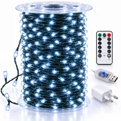 Žica za lučke za božično drevo 1000 LED 100 m hladno bela daljinski upravljalnik s časovnikom USB