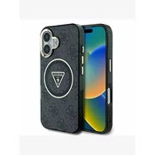 Guess IML 4G Glitter and Triangle Logo MagSafe Zadní Kryt pro iPhone 16 Black Ovitek za telefon Vijolična