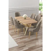 Hanah Home trpezarijski set Asel, sto i 6 stolica, ploca u dekoru Hazar, zlatne noge, kapucino tkanina Babyface