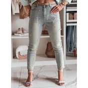 Spodnie damskie jeansowe skinny w kwiatki PERLAON niebieskie Dstreet