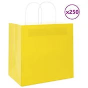 Vidaxl Papirnate vrečke 250 kosov z ročaji rumena 26x17x25 cm