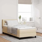 vidaXL Postelja z vzmetnico z blazino krema 200 x 90 cm blago