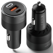 Ultra hiter avtopolnilec Ringke 3-Port z dvema USB-C in enim USB-A polnilnim izhodom, PD 3.0 84W - črn