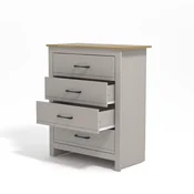 Nikcorp Komoda Galano 4 zásuvky Moderná siva lesena radna ploča 79x95x39,5 cm, lamelirana namještajna ploča, siva i boja drveta, za dnevni boravak spavaća soba kancelarija hodnik