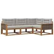 Set vanjskih sofa s jastukom 4 pcs Prirodna i Svjetlosiva