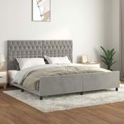 Greatstore Posteljni okvir z vzglavjem svetlo siv 200x200 cm žamet