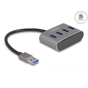 USB HUB DELOCK, 4 USB-A 3.0, 1 USB-A za polnjenje, sivi