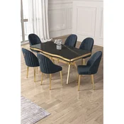 Hanah Home trpezarijski set Pem, sto i 6 stolica, ploca u dekoru Sonata, zlatne noge, antracit tkanina Babyface