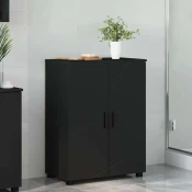 vidaXL Kopalniška omarica z vrati Črna 60 x 35 x 80 cm Konstruiran les
