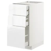 METOD / MAXIMERA Pod.orm.3front/2dnj/1srd/1vis.fiok, bela/Voxtorp v. sjaj bela, 40x60 cm