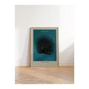 WallXpert uramljena slika 115211, The Black Peacock Ohare Kosona, crni paun, tirkizna pozadina, 30 x 40 cm, ram u boji prirodnog drveta