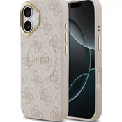 Guess PU Leather 4G Zlati okvir MagSafe Zadnji ovitek za iPhone 17 Roza