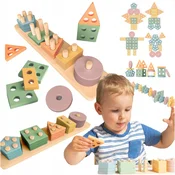 Montessori sestavljanka, razvrščanje lesenih blokov, sestavljanka, spretnost, logika