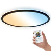 B.K. Licht LED-stropna svetilka Shallow, črna, O 42 cm, IP44, plastika, CCT - Študija/pisarna - črno