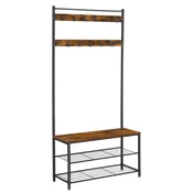 Songmics Stojalo za plašče z klopjo za shranjevanje čevljev 32x85x175 cm rjavo