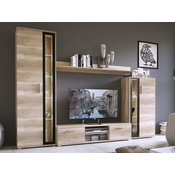 Set za dnevni boravak Bristol 102 Country hrast, Crna, Odvojeni dijelovi, Sa TV stolom, Kaljeno staklo, Laminirani iveral, 182x256x40cm