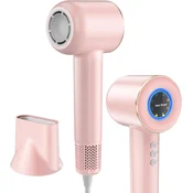 Nikcorp Pametni sušilnik za lase, 110.000 vrt./min, ionizacijski, 4 temperature, 3 hitrosti, 59 dB, tiho delovanje, magnetna šoba 360°, potovalna torbica, 0,5 kg, roza barva