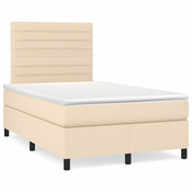 vidaXL Box spring postelja z vzmetnico LED krem 120x190 cm blago