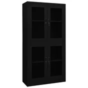 Greatstore Pisarniška omara črna 90x40x180 cm jeklo in kaljeno steklo
