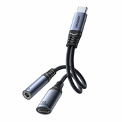 shumee 2v1 adapterski polnilec + slušalke USB-C na USB-C / mini jack 3,5 mm črne barve