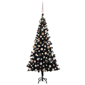 Umjetno osvijetljeno božicno drvce s kuglicama crno 180 cm PVC