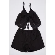 Trendyol Black 100% Cotton Floral Rope Strap Lined Embroidered Woven Pajama Set