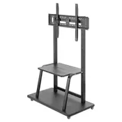 MNH Manhattan TV & Monitor Mount, Trolley Stand, 1 screen, Screen Sizes: 37-100, Black, VESA 200x200 to 800x600mm, Max 150kg, Shelf and Base for Laptop or AV device, Height-adjustable to four levels: 862, 916, 970 and 1024mm, LFD, Lifetime Warranty