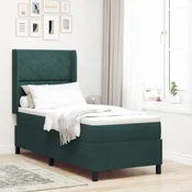 vidaXL Postelja z vzmetnico z vzglavjem Temno zelena 80 x 200 cm Žamet