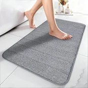 Nikcorp Protiskluzna kopalniška podloga iz mikrovlaken Mehka shagg 44 x 76 cm siva TPR spodnja stran, visoka vpojnost, pralna v pralnem stroju, vrečka za pranje v kompletu