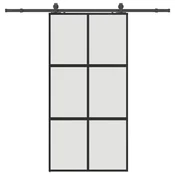 Vidaxl Drsna vrata z opremo črna 102,5x205 cm kaljeno steklo