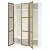 PAX / TONSTAD Kombinacija garderobera, bela/hrastov furnir staklo, 150x60x236 cm