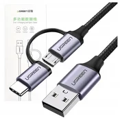 UGREEN USB kabel 2v1, USB-A/micro USB/USB-C, 1m, 30875